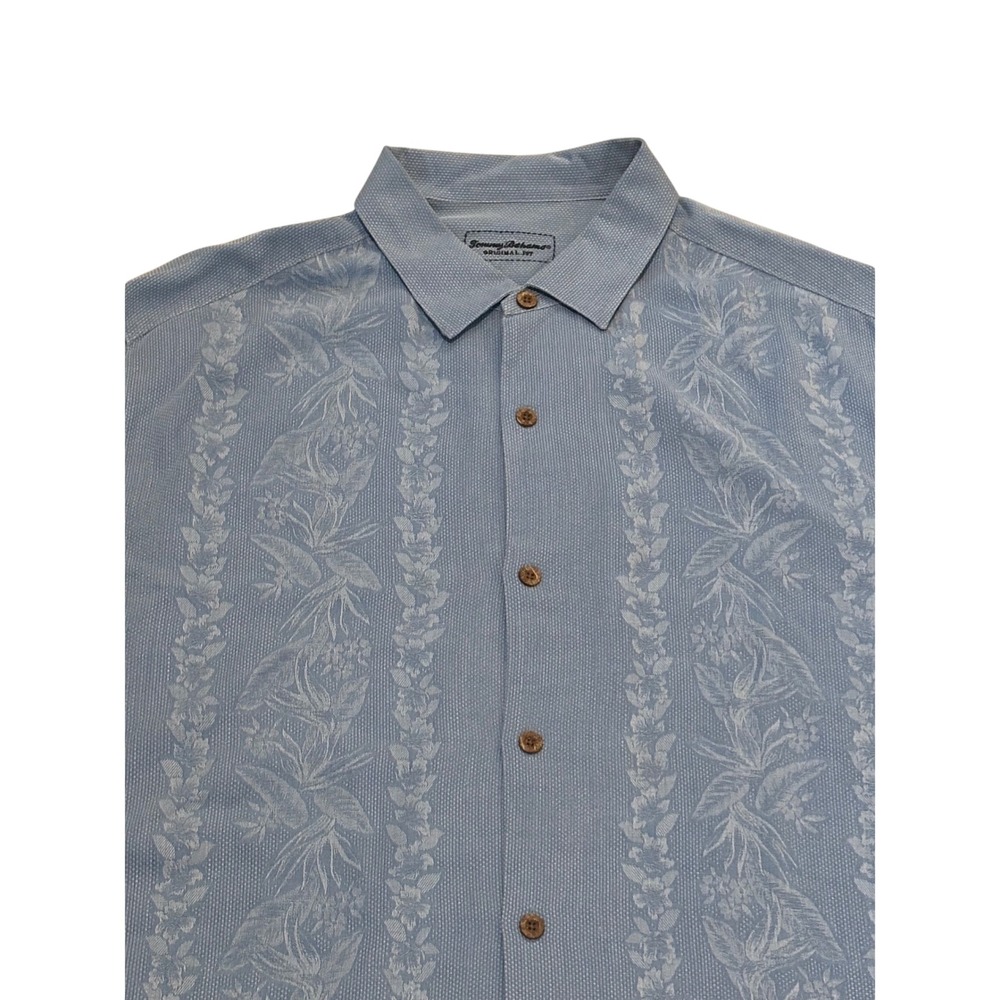 Tommy Bahama Mens XXL Blue 100% Silk Floral Jacquard Short Sleeve Camp Shirt